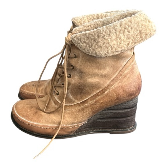 Miz Mooz Tan Lace-Up Wedge Boots - Picture 2 of 8